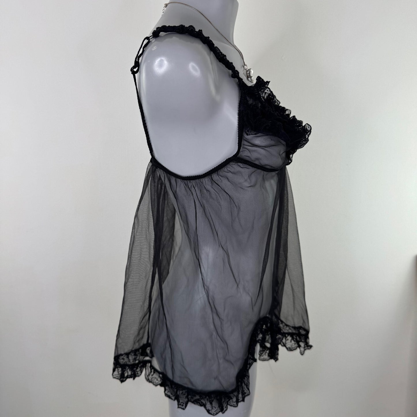Y2K vintage mesh top babydoll sheer ruffle lace trim
