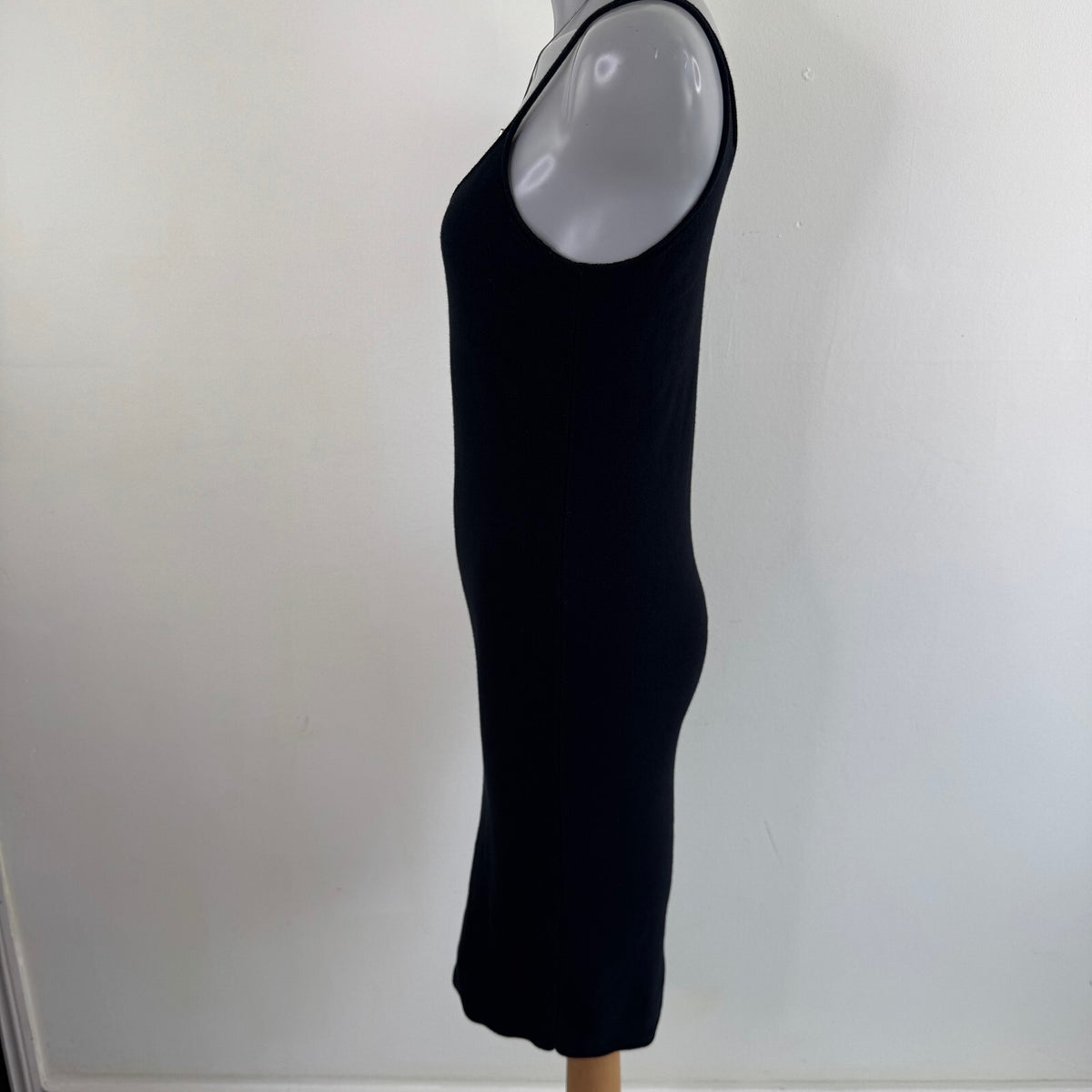 AllSaints knitted midi dress deep v neck black stretchy fitted knee length