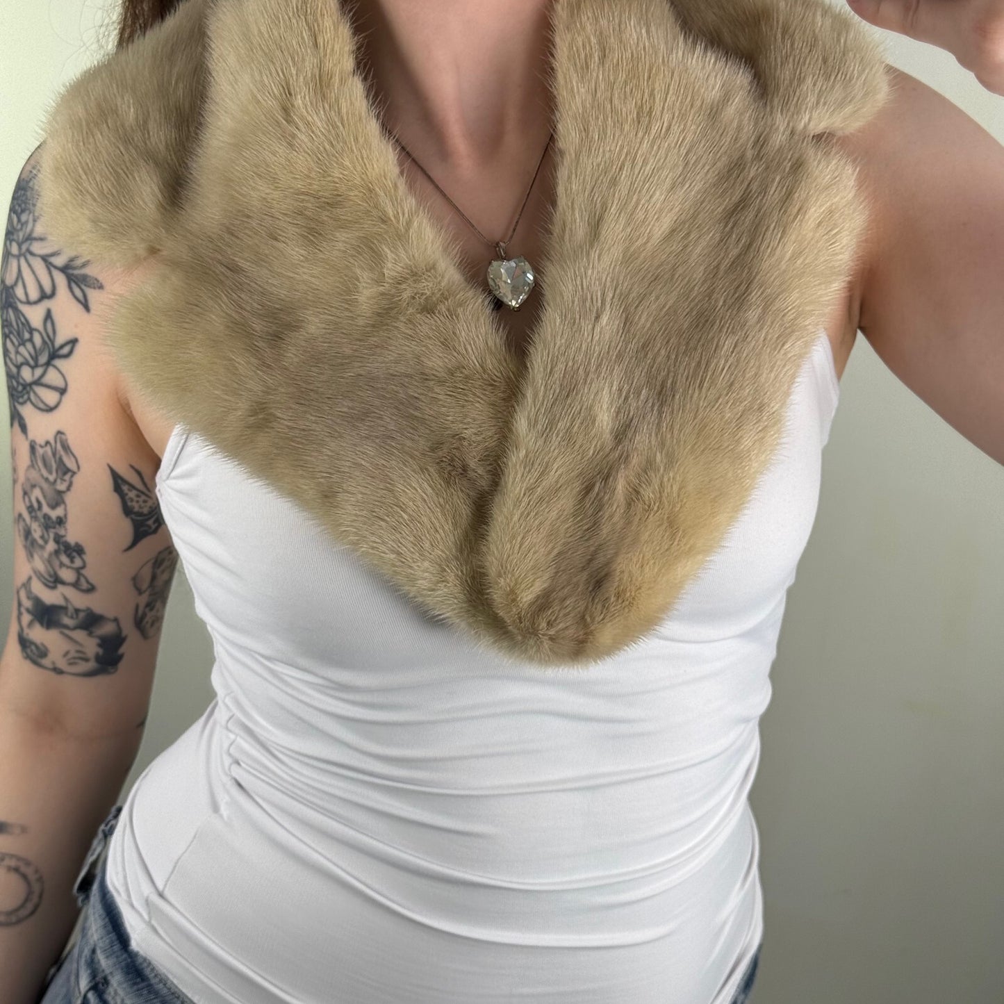 Vintage 1960s/70s mink stole scarf pastel blonde cream