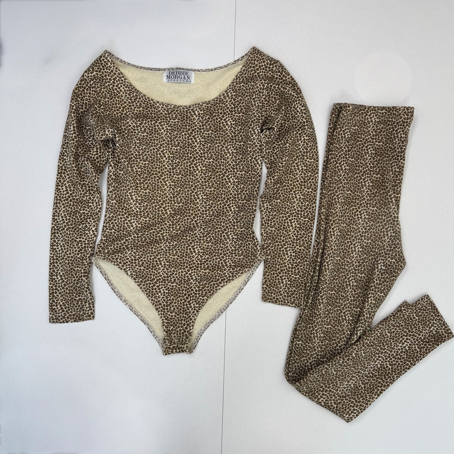 Y2K vintage leopard print bodysuit matching leggings long sleeve stretchy