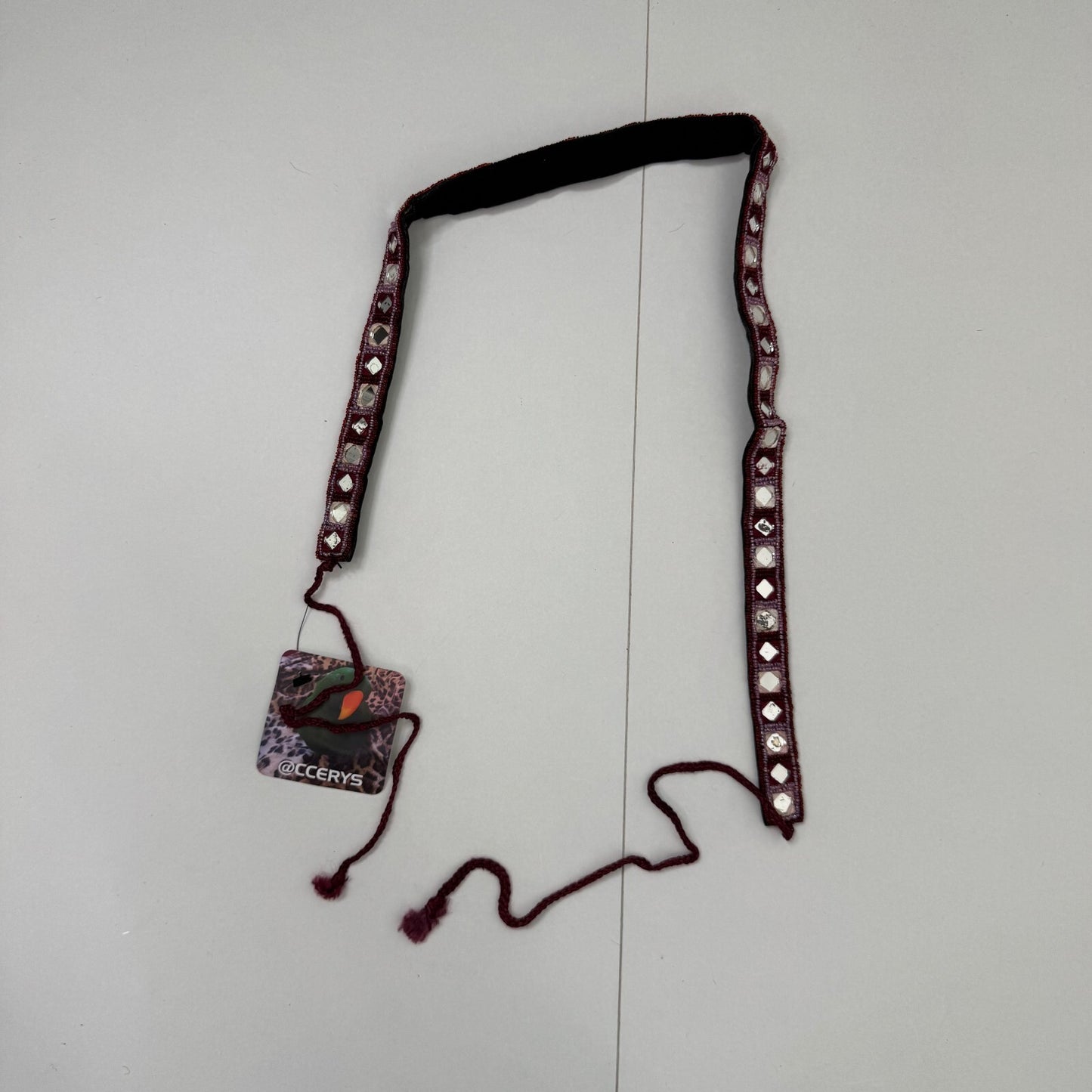 Y2K vintage belt adjustable boho beaded velvet burgundy purple cream tie bow
