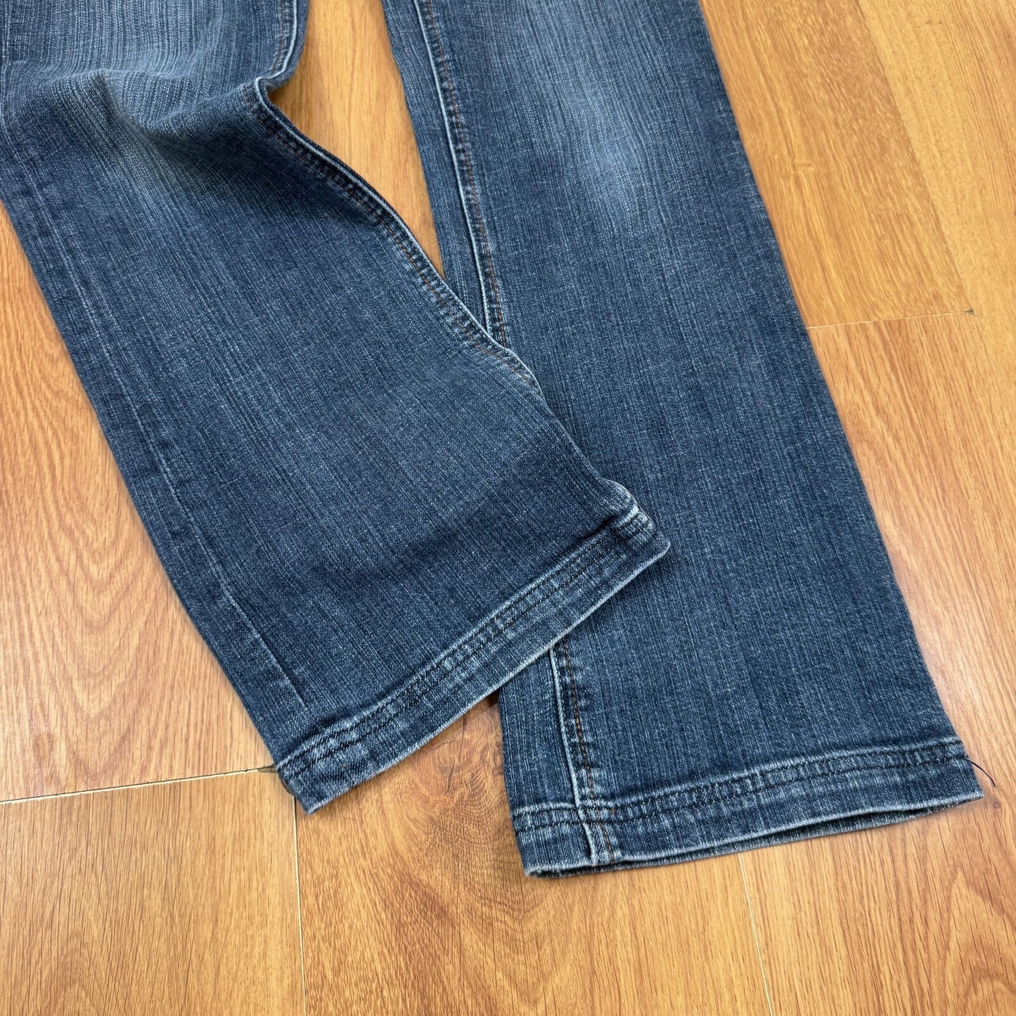 Y2K vintage bootcut denim jeans low rise dark faded wash studded embroidered