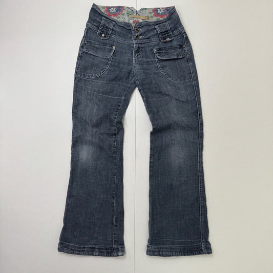 Y2K vintage low rise denim jeans baggy faded mid blue wash cargo pockets