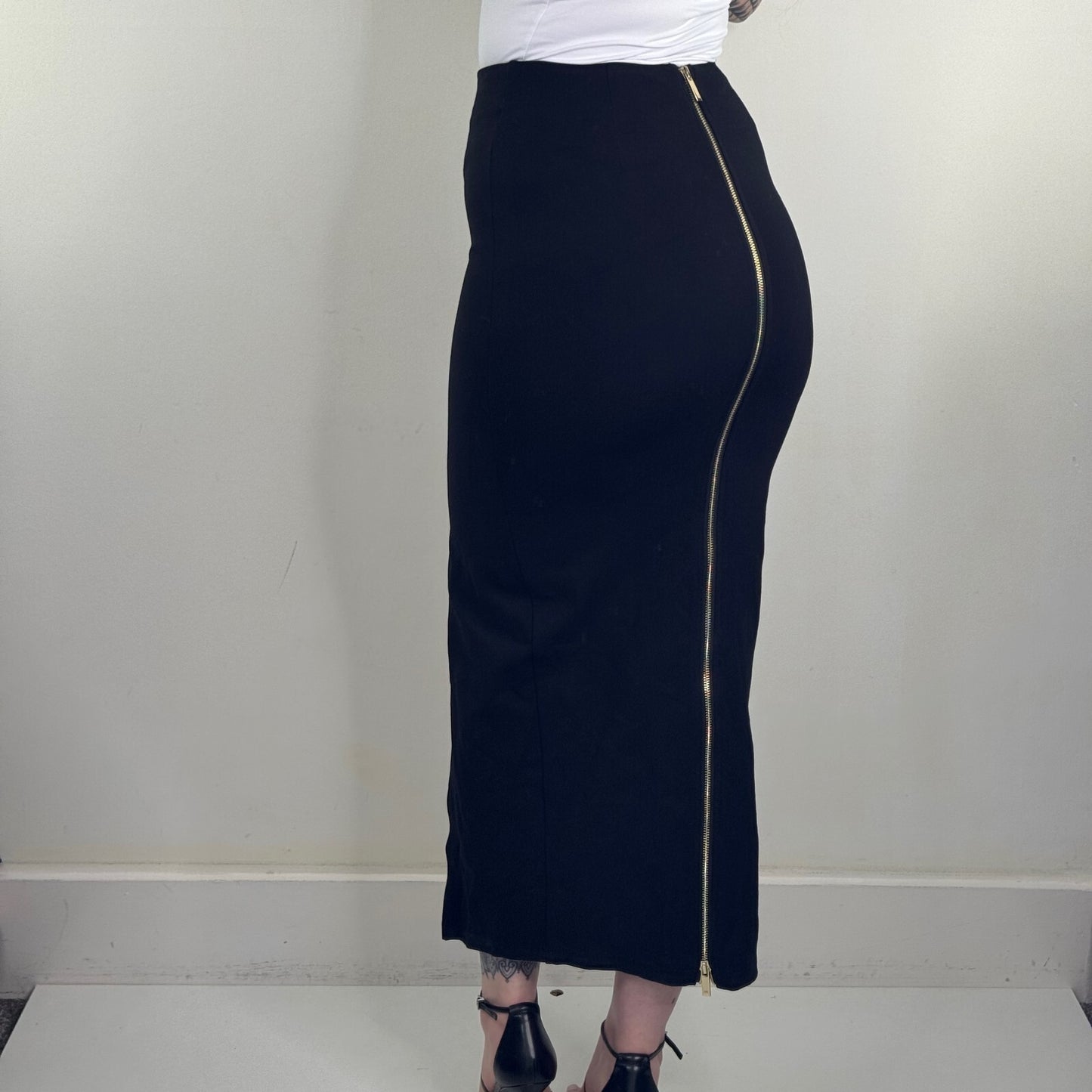 Karen Millen maxi skirt fitted bodycon full zip up black