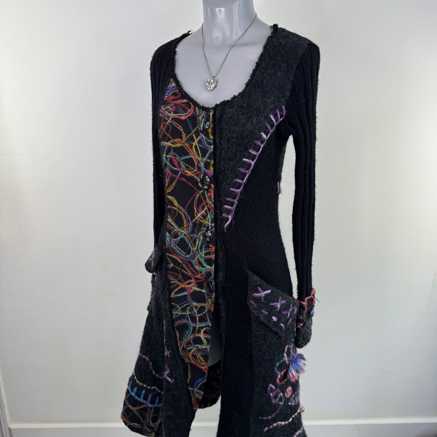 Y2K vintage mohair wool cardigan blend abstract pattern floral long scoop neck