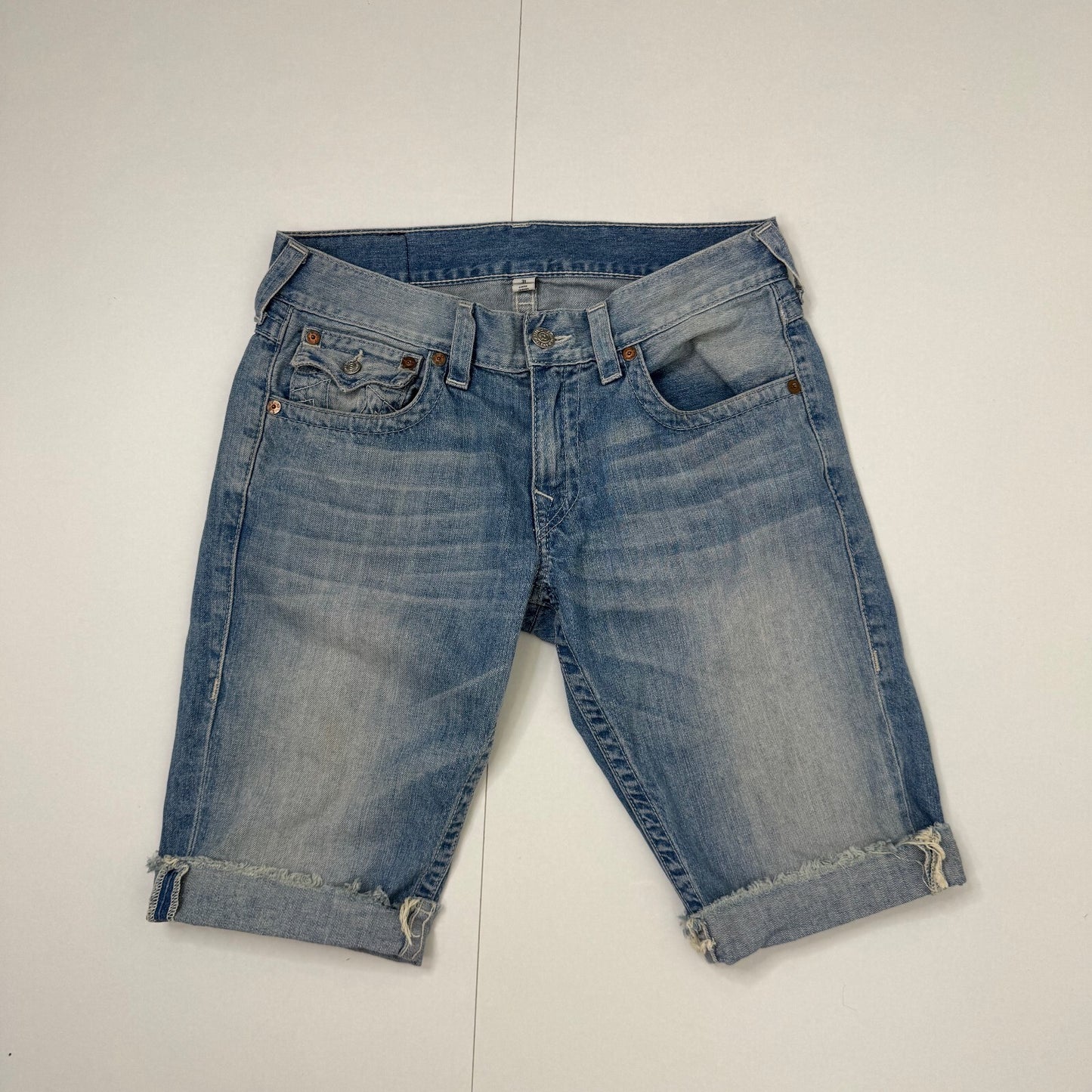 Y2K vintage True Religion capri jeans denim cropped light blue turned hem