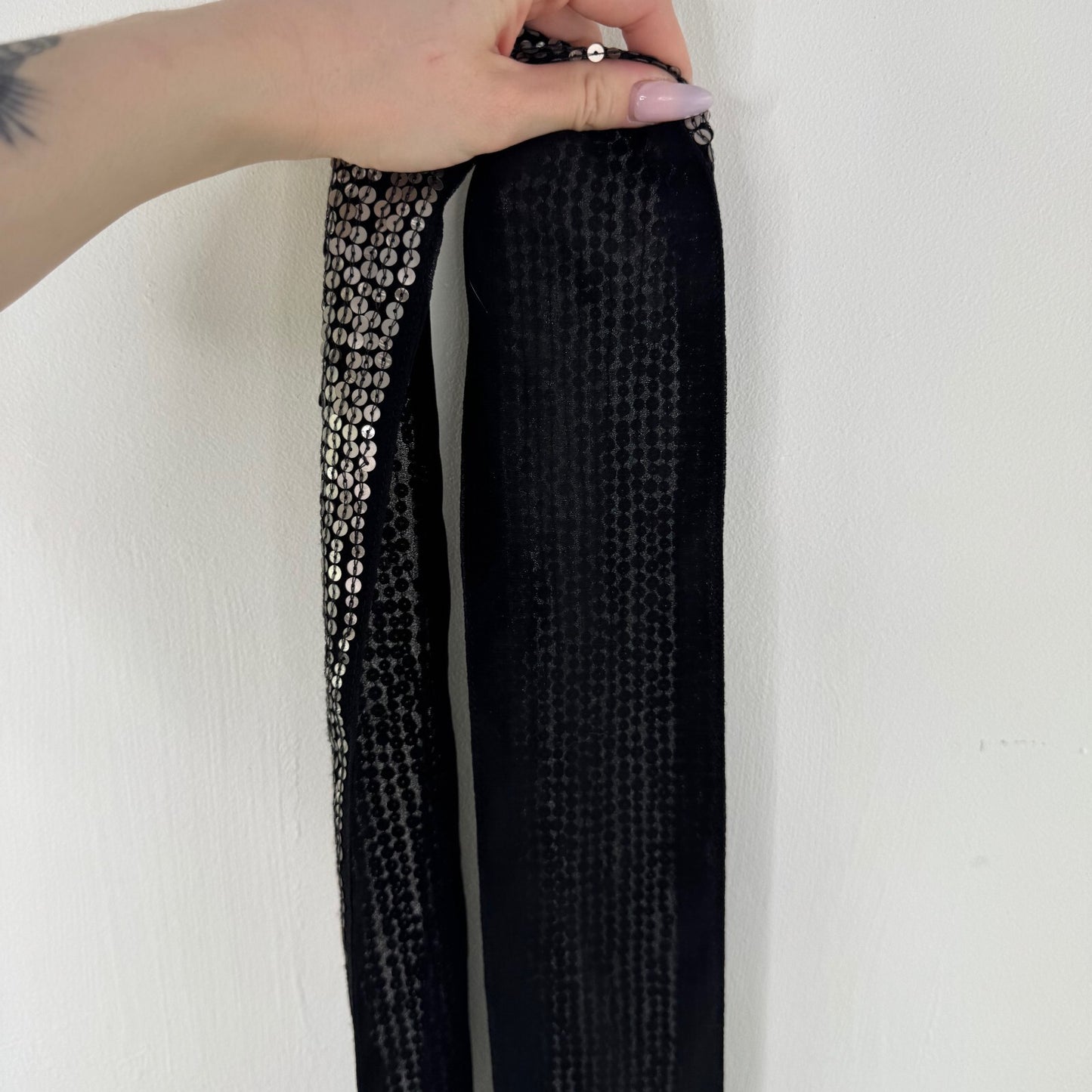 Y2K vintage scarf sequin black silver shiny thin skinny