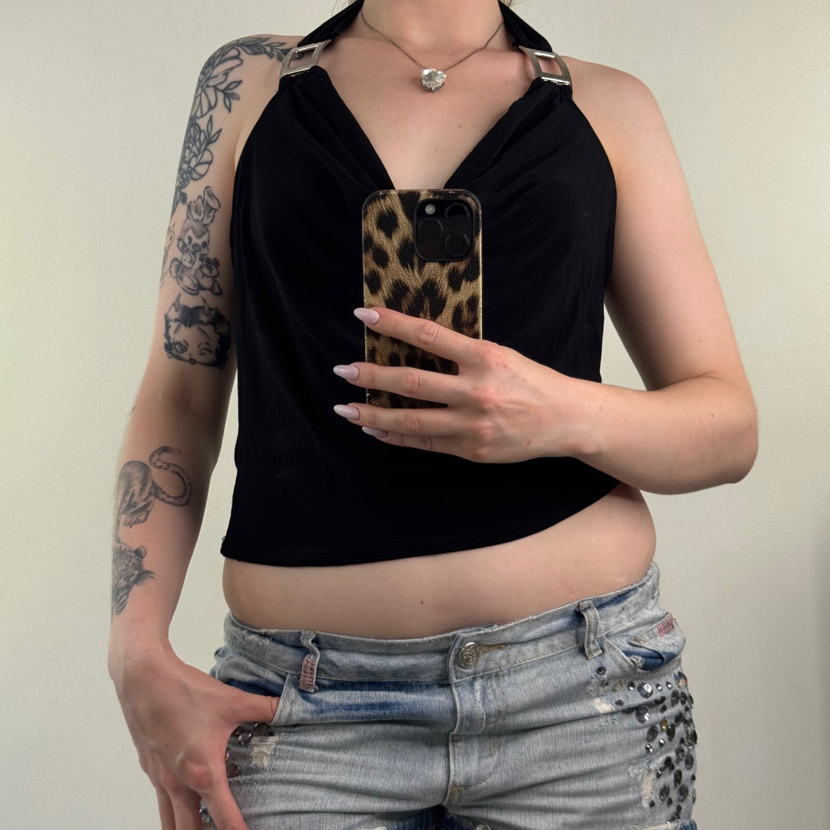 Y2K vintage slinky halter top cowl neck buckle fitted stretchy party going out