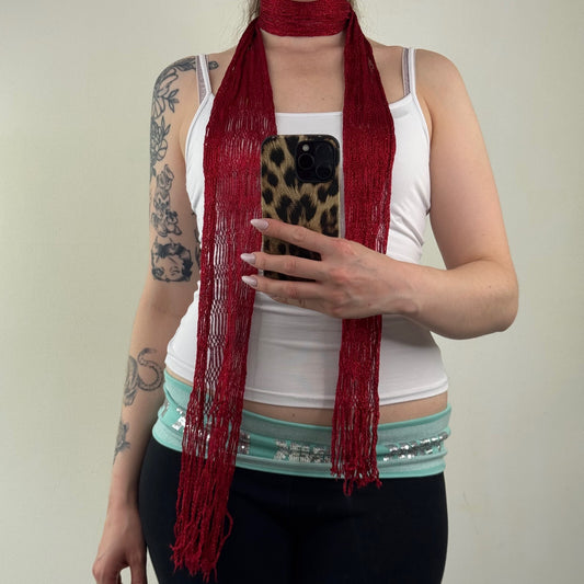 Y2K vintage scarf fine knit fringe red lightweight
