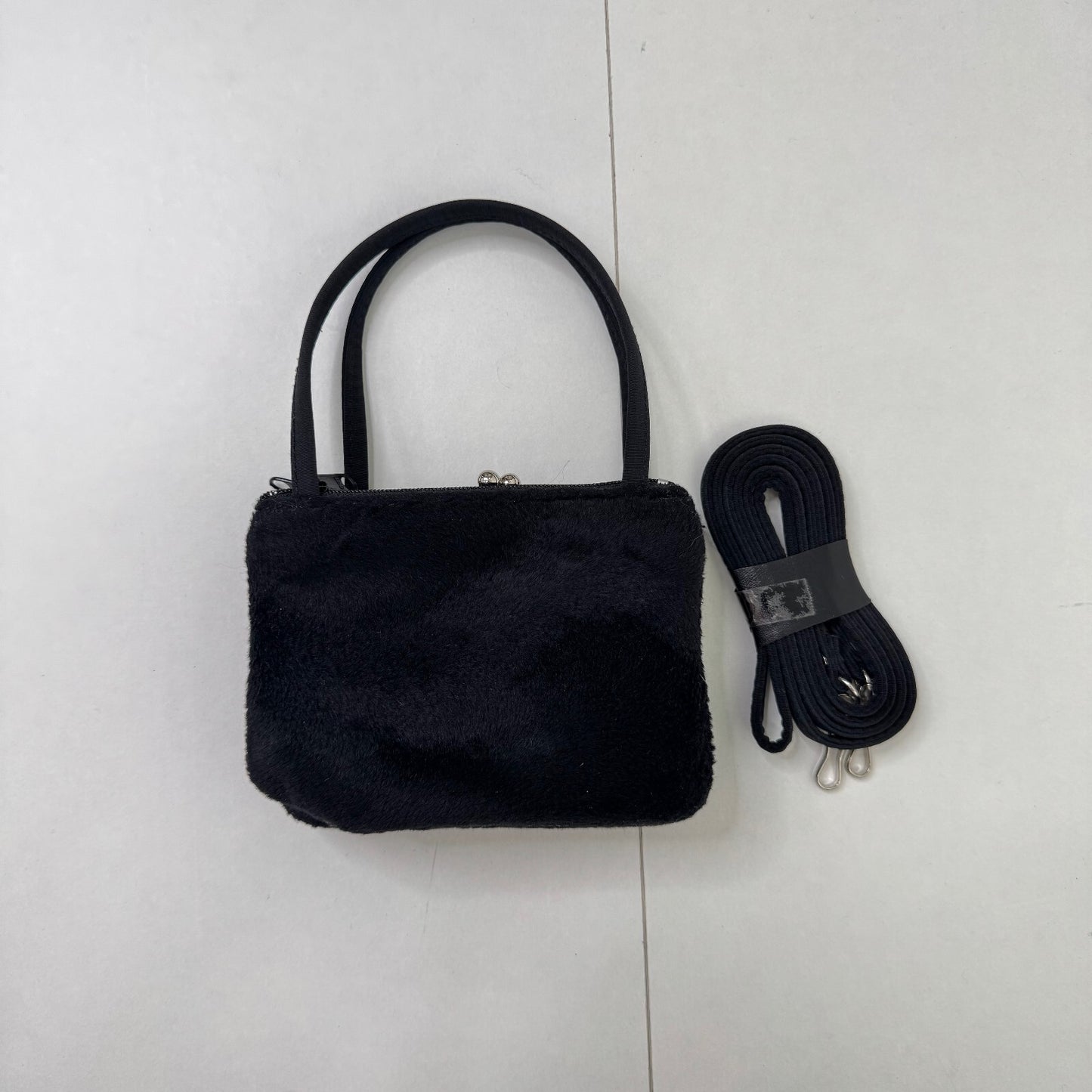 Y2K vintage micro mini handbag fuzzy fluffy clasp with crossbody bag black