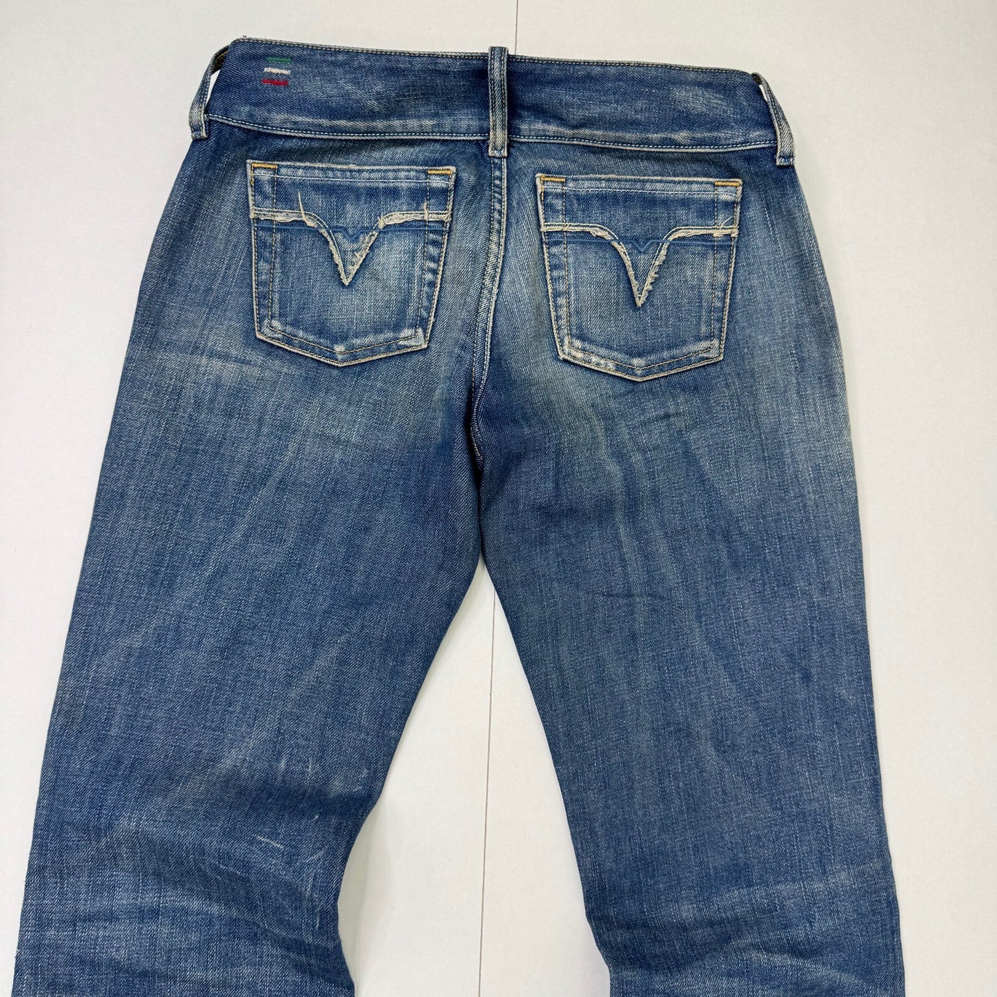Y2K vintage Diesel bootcut denim jeans low rise faded blue wash belt buttons