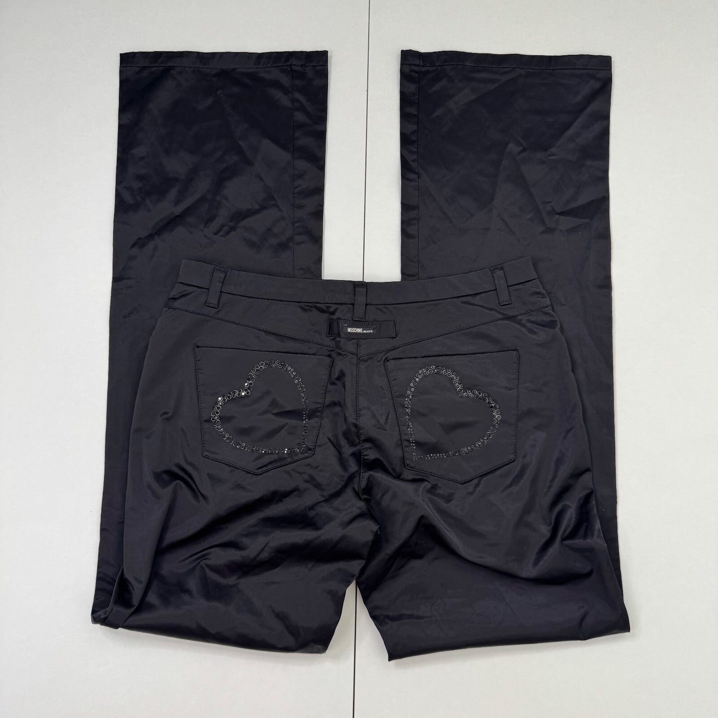 Y2K vintage Moschino Jeans bootcut trousers formal low rise satin hearts