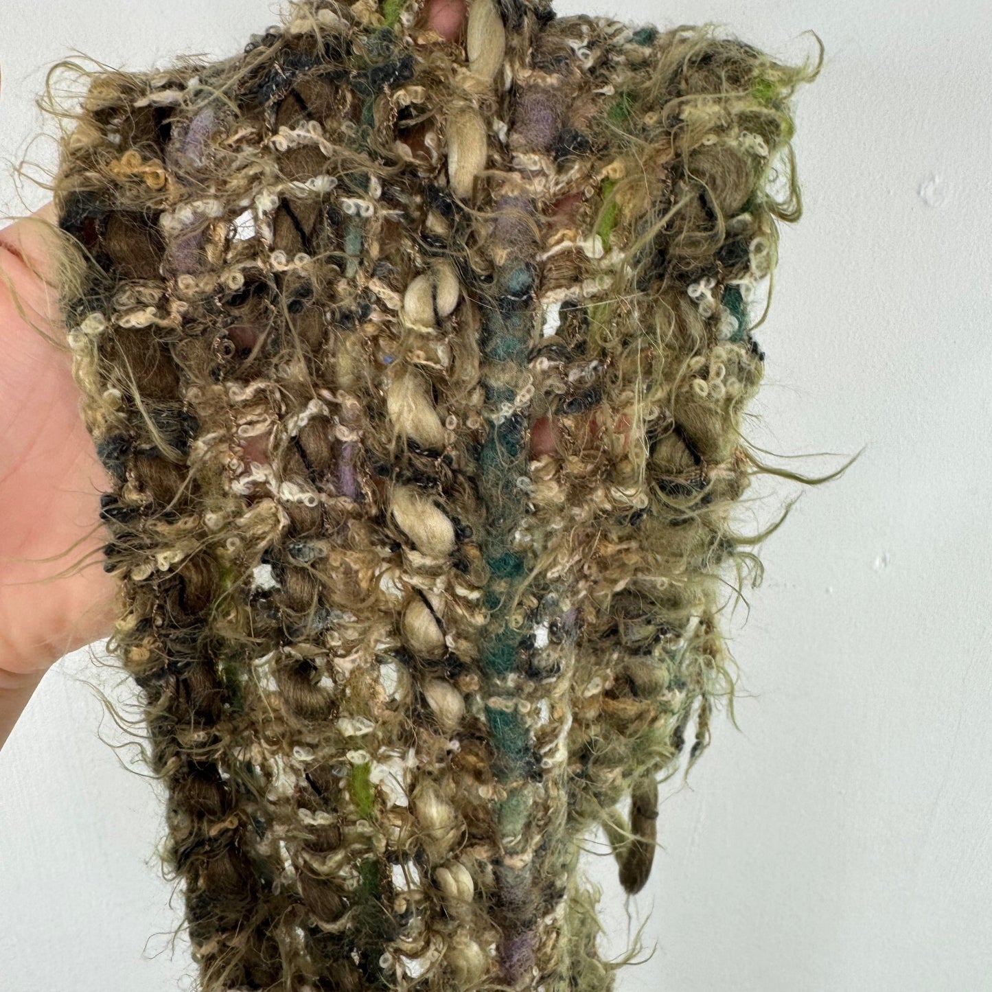 Y2K vintage scarf chunky knit fringe green fairy boho short