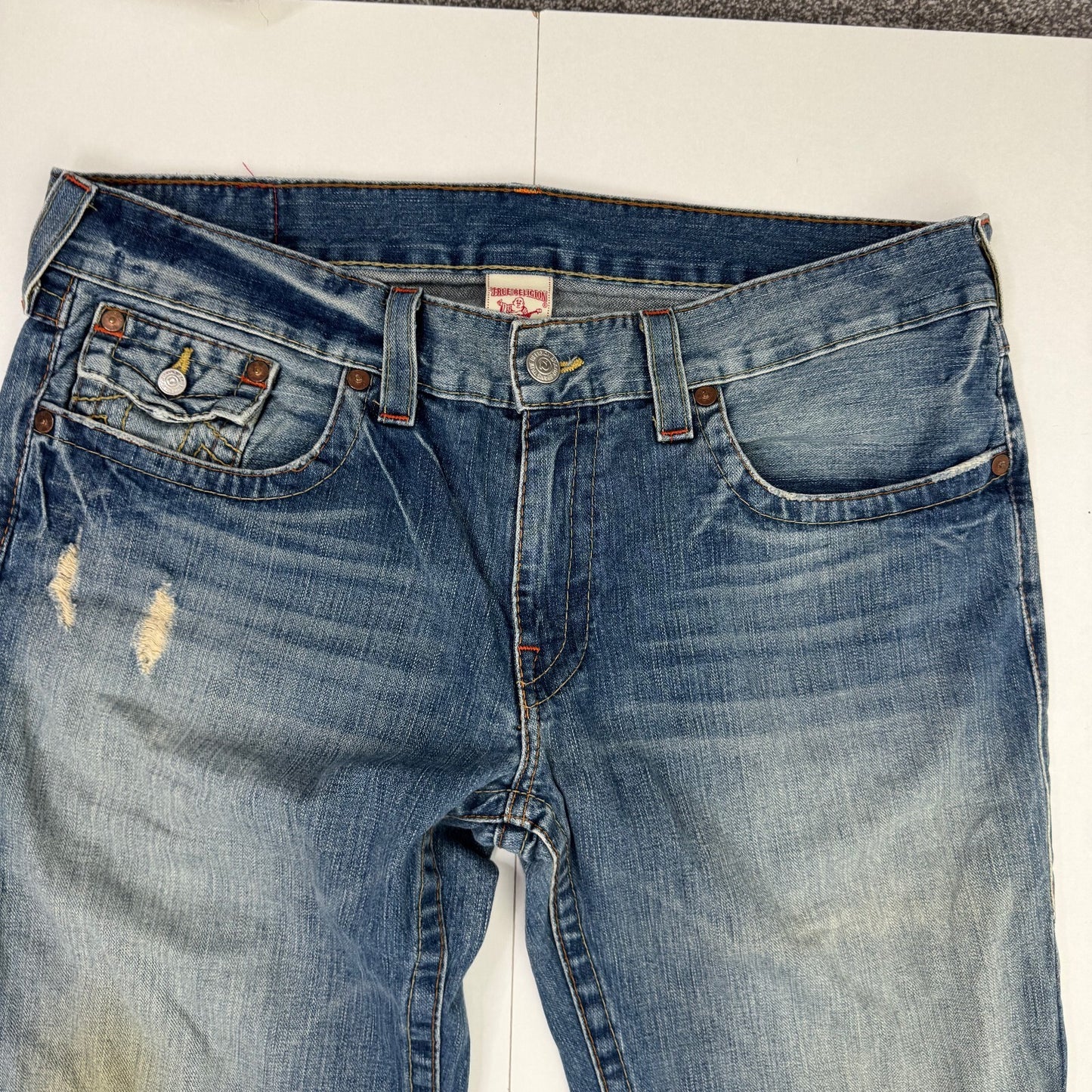 Y2K vintage True Religion bootcut jeans faded blue denim wash embroidered Billy