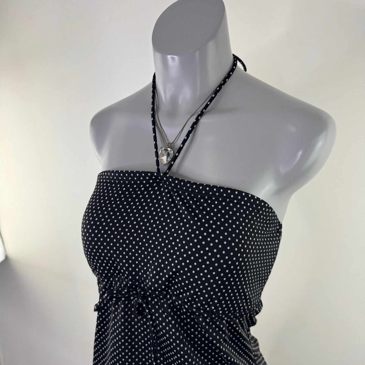 Y2K vintage tankini top polka dot halter neck bow swim