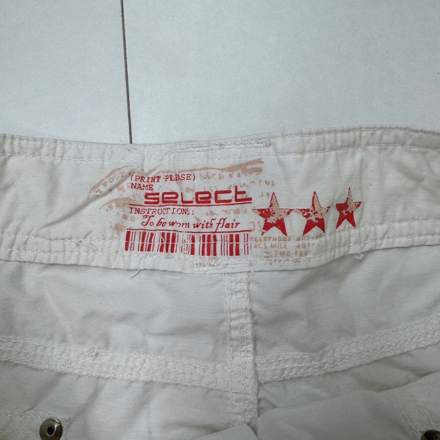 Y2K vintage capri trousers cropped baggy cargo white red graphic star low rise