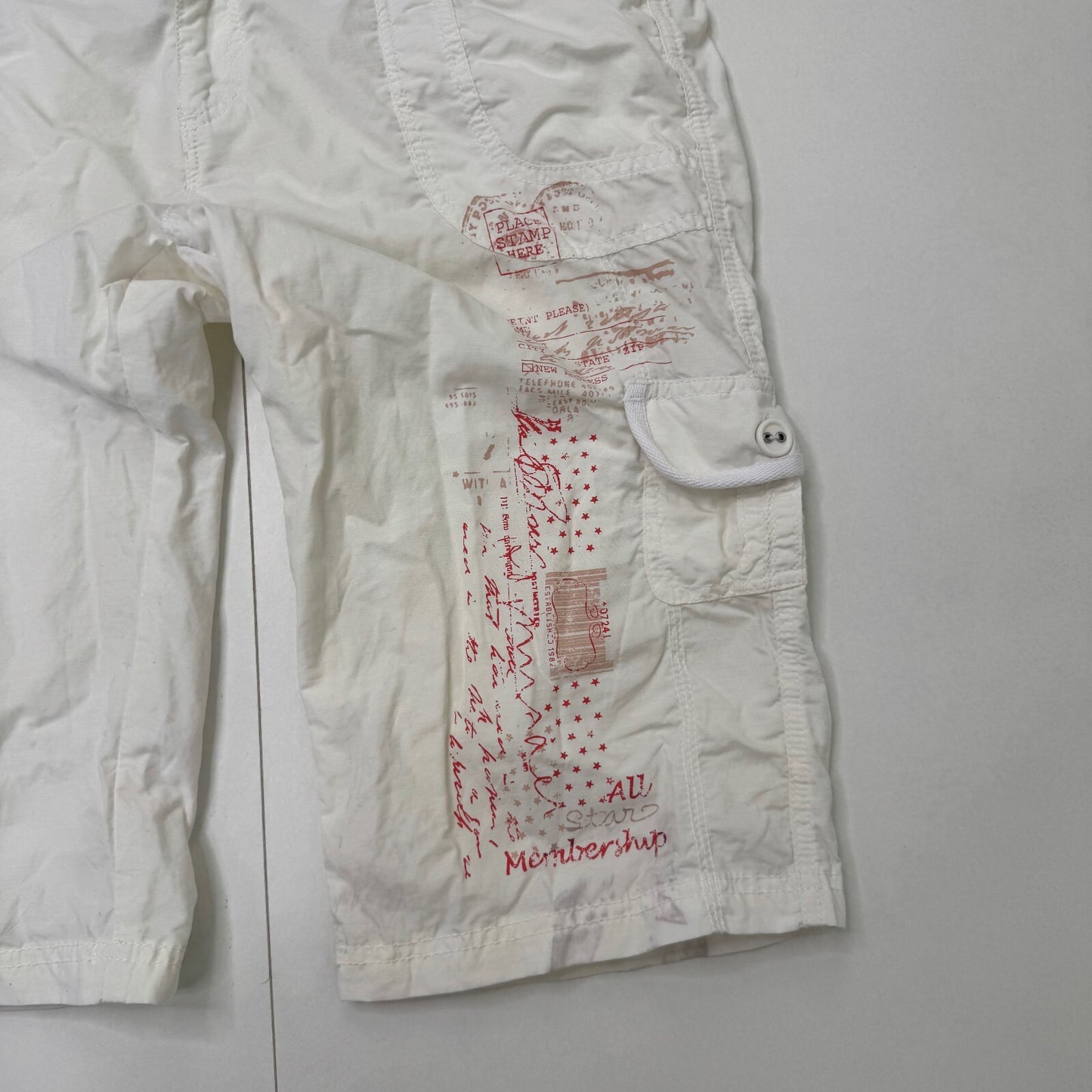Y2K vintage capri trousers cropped baggy cargo white red graphic star low rise