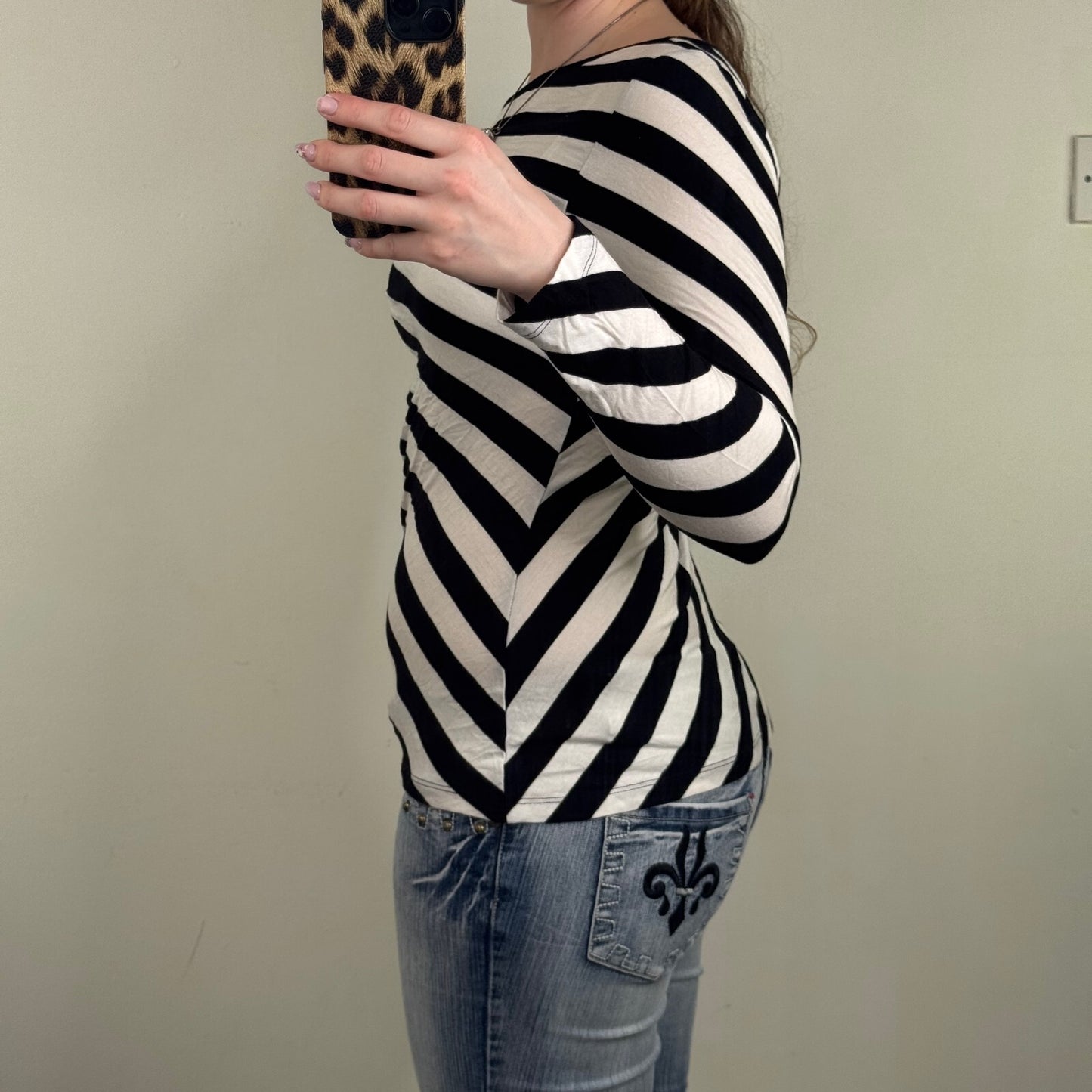 Y2K vintage long sleeve top stripe abstract high neck asymmetrical pattern