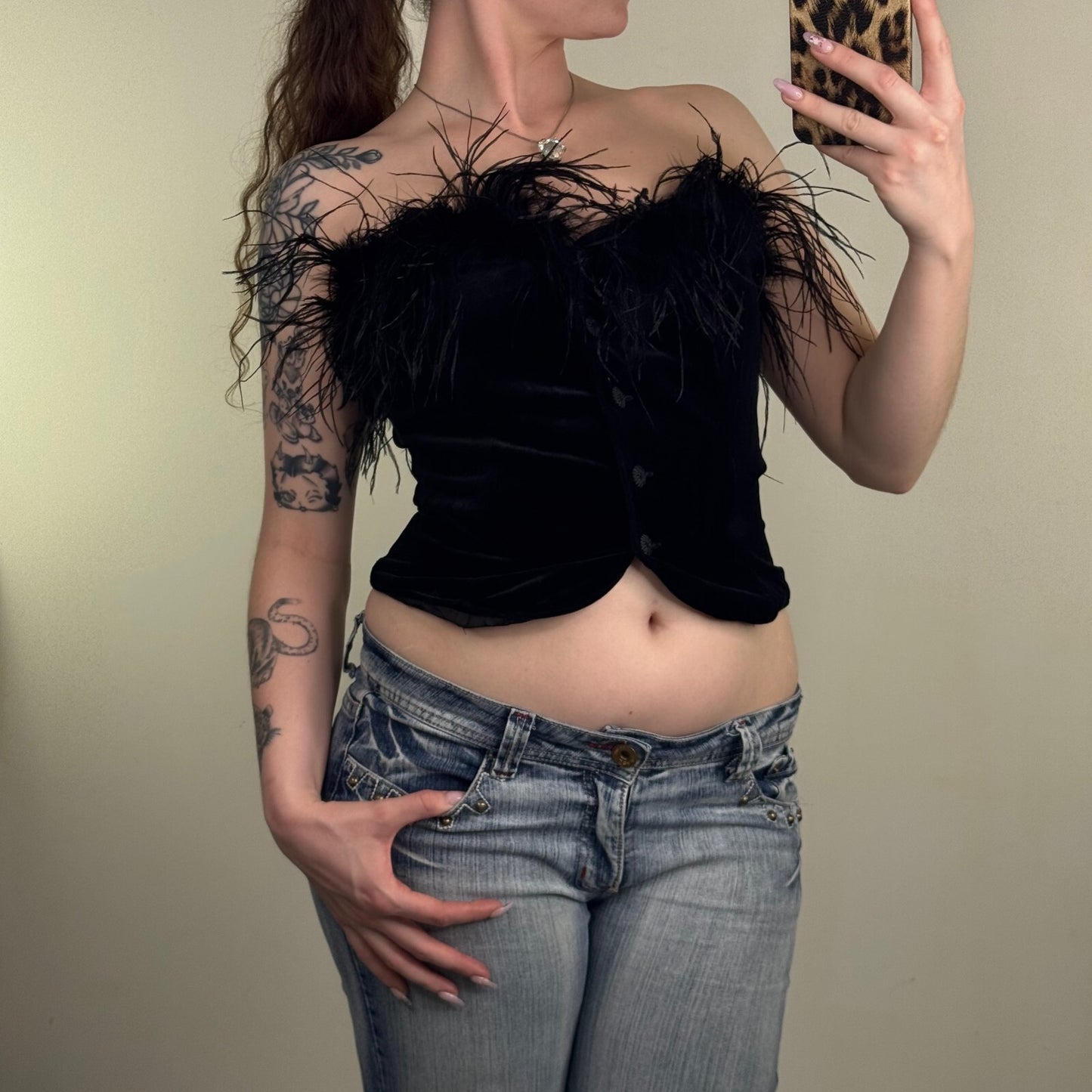 Vintage 1980s Laura Ashley bustier top boned velvet feather trim button up crop