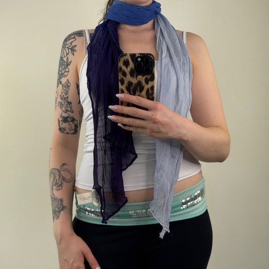 Y2K vintage scarf 100% silk blue ombre dark light sheer lightweight