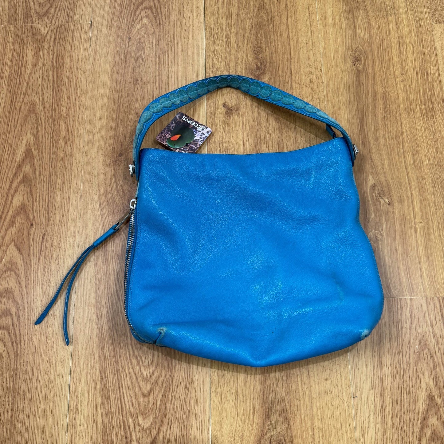 Y2K vintage Fossil shoulder bag small genuine cow hide leather zip suede detail