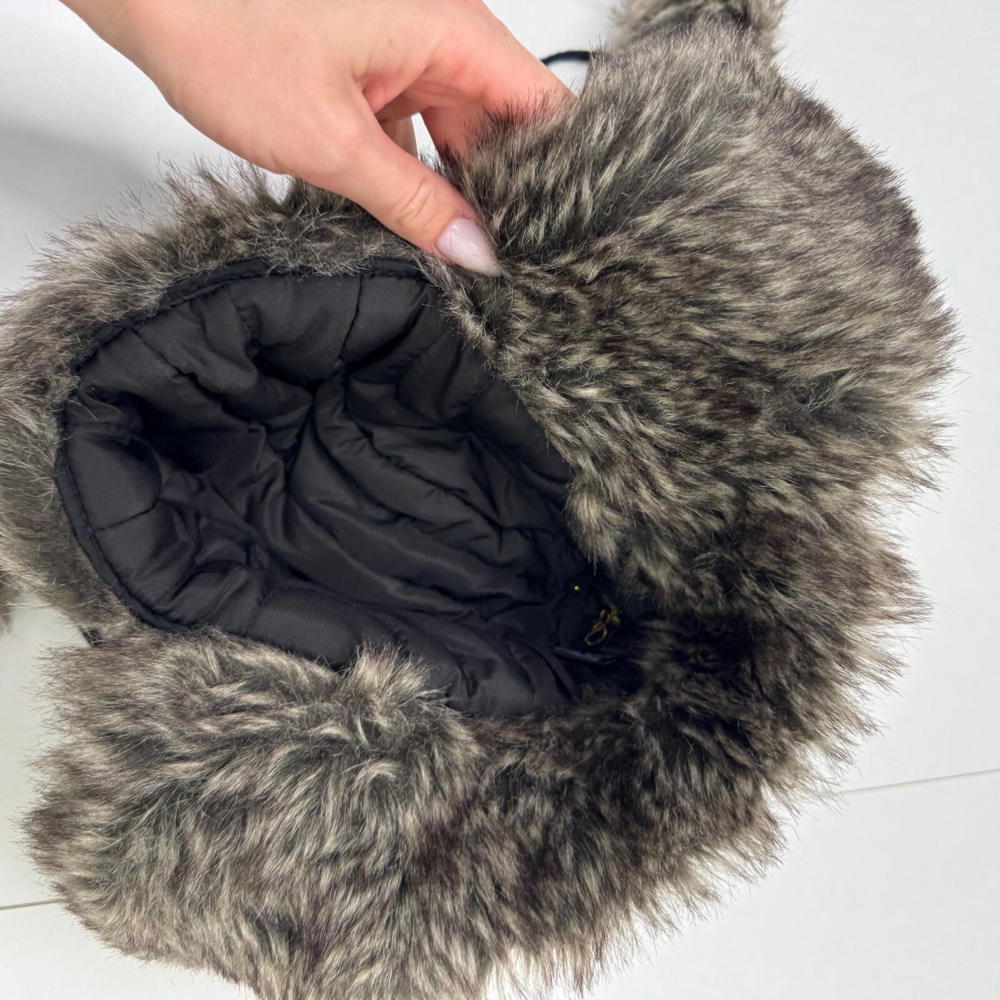 Y2K vintage trapper hat faux fur pom poms aztec knit print pink grey black