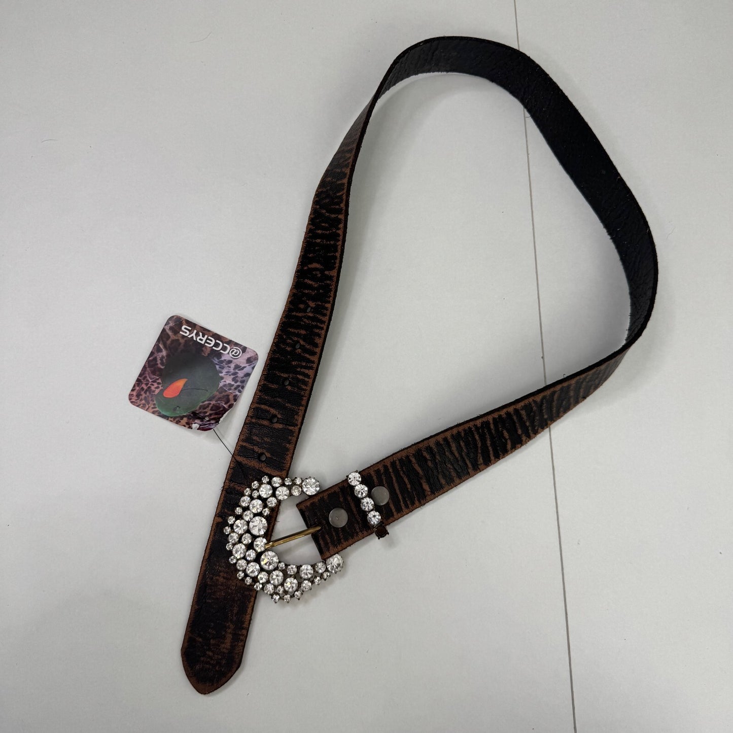 Y2K vintage Martine Wester genuine leather belt rhinestone western distressed