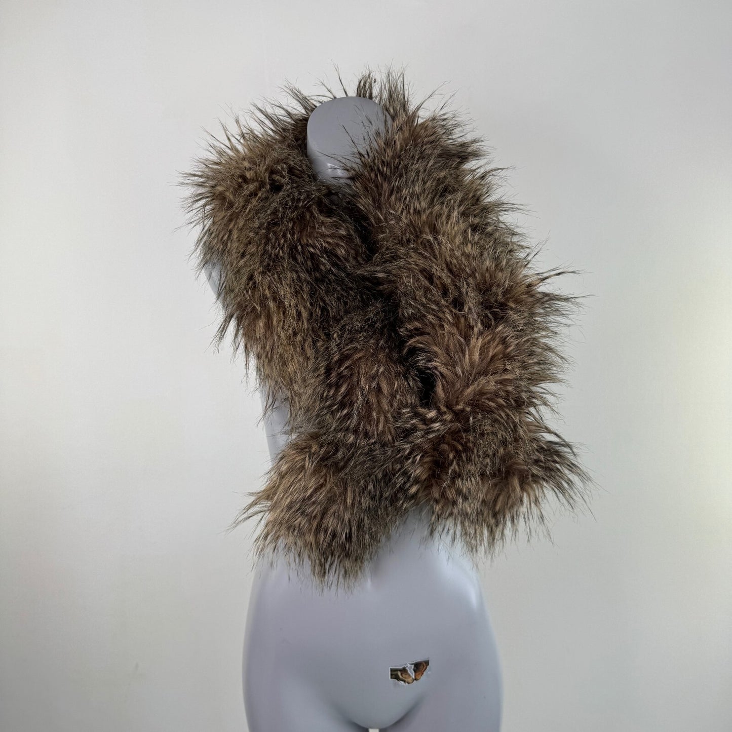 Y2K vintage Per Una faux fur scarf raccoon pattern short length brown