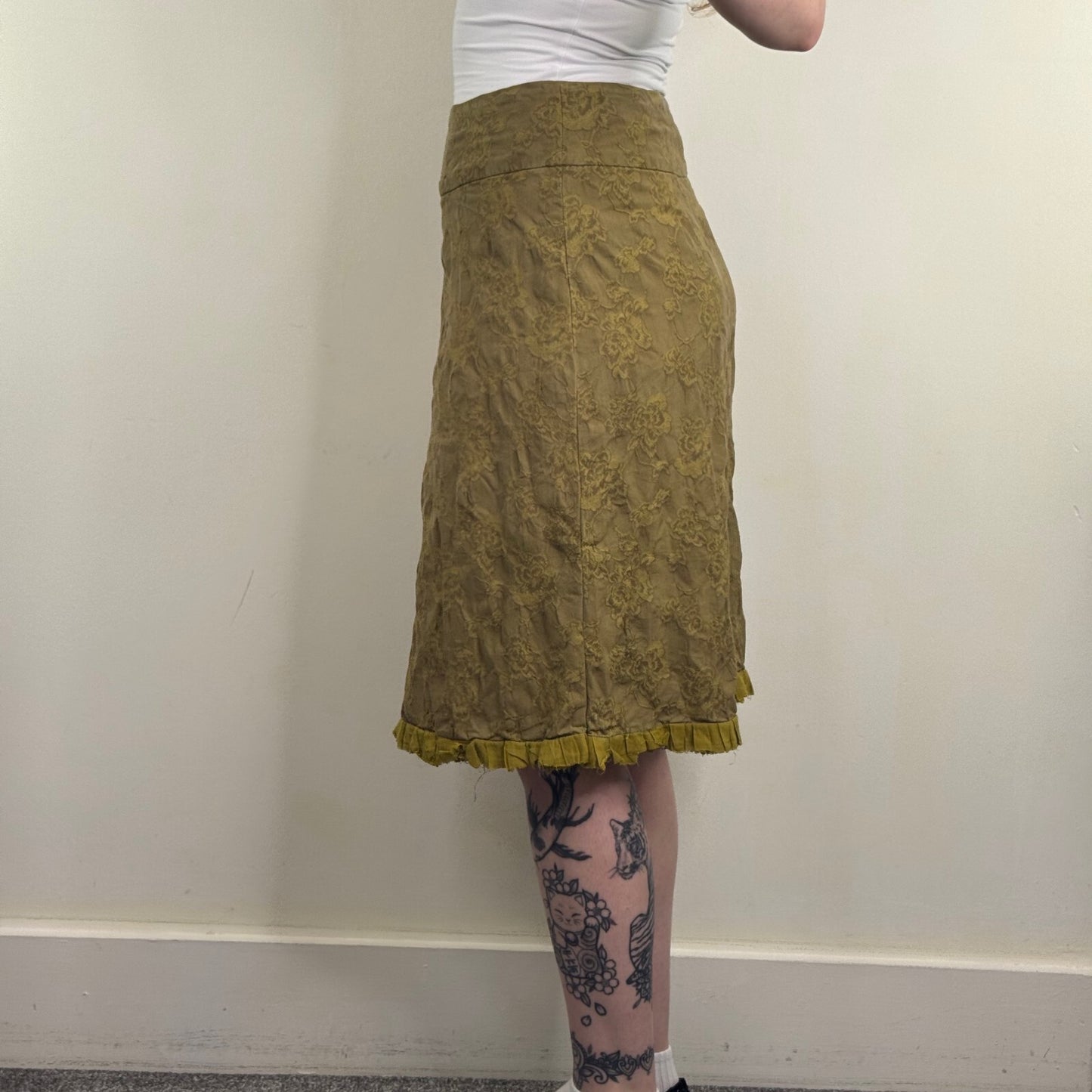 Y2K vintage Jigsaw midi skirt floral knee length a line fraying hem knee length