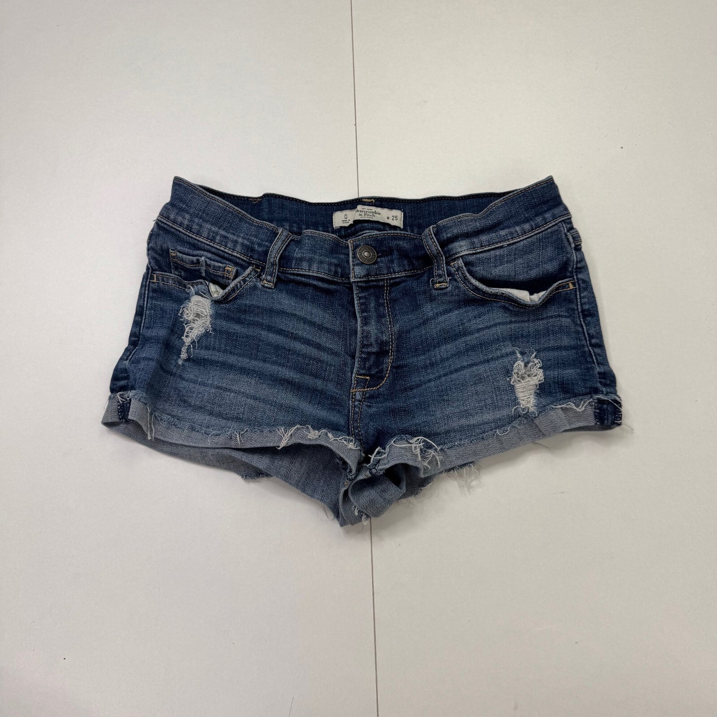 Y2K vintage Abercrombie & Fitch mini shorts denim distressed stretchy faded