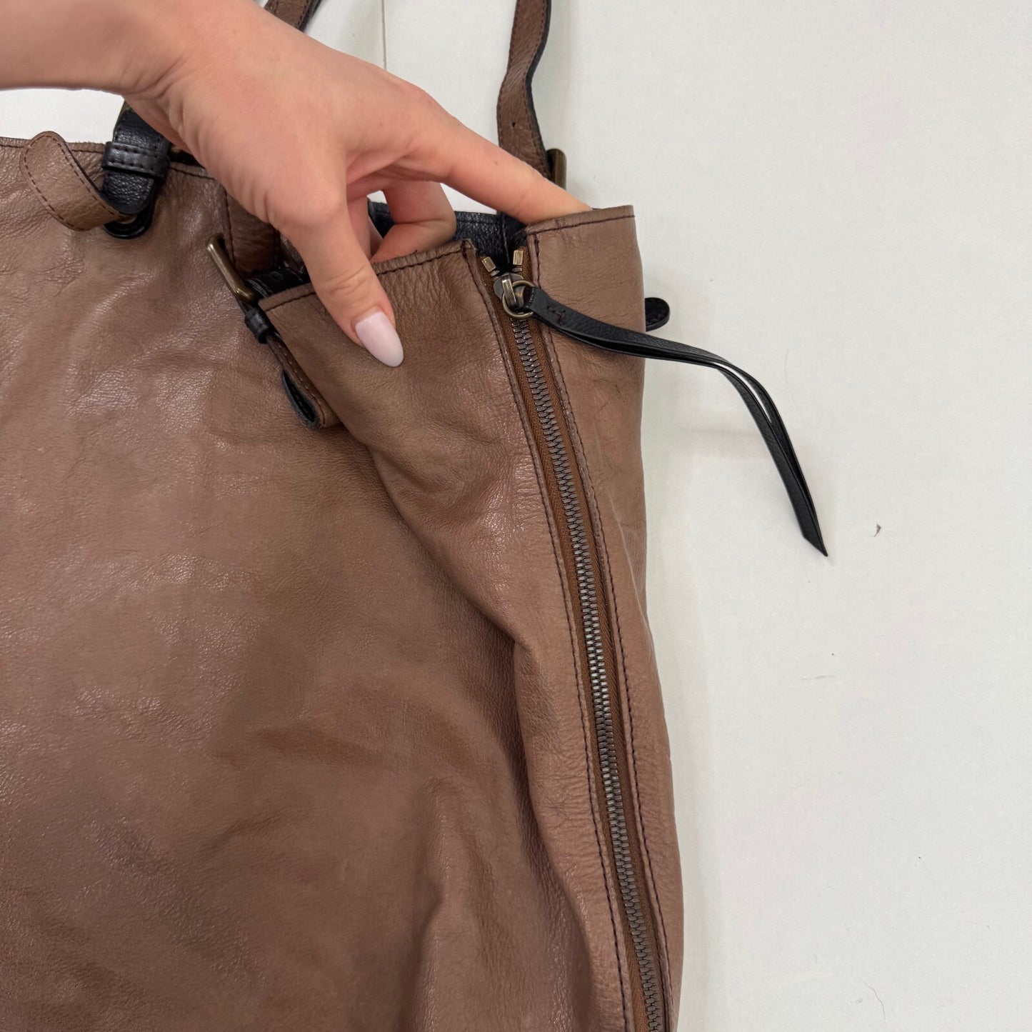 Vintage Gerard Darel Genuine Leather Large Shoulder Tote Bag Buckle Slouchy Boho