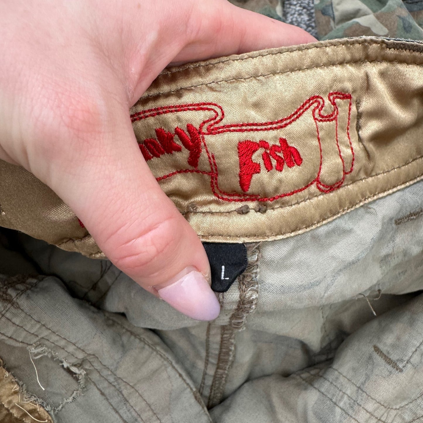 Y2K vintage Punkyfish cargo trousers baggy embroidered low rise camo patchwork