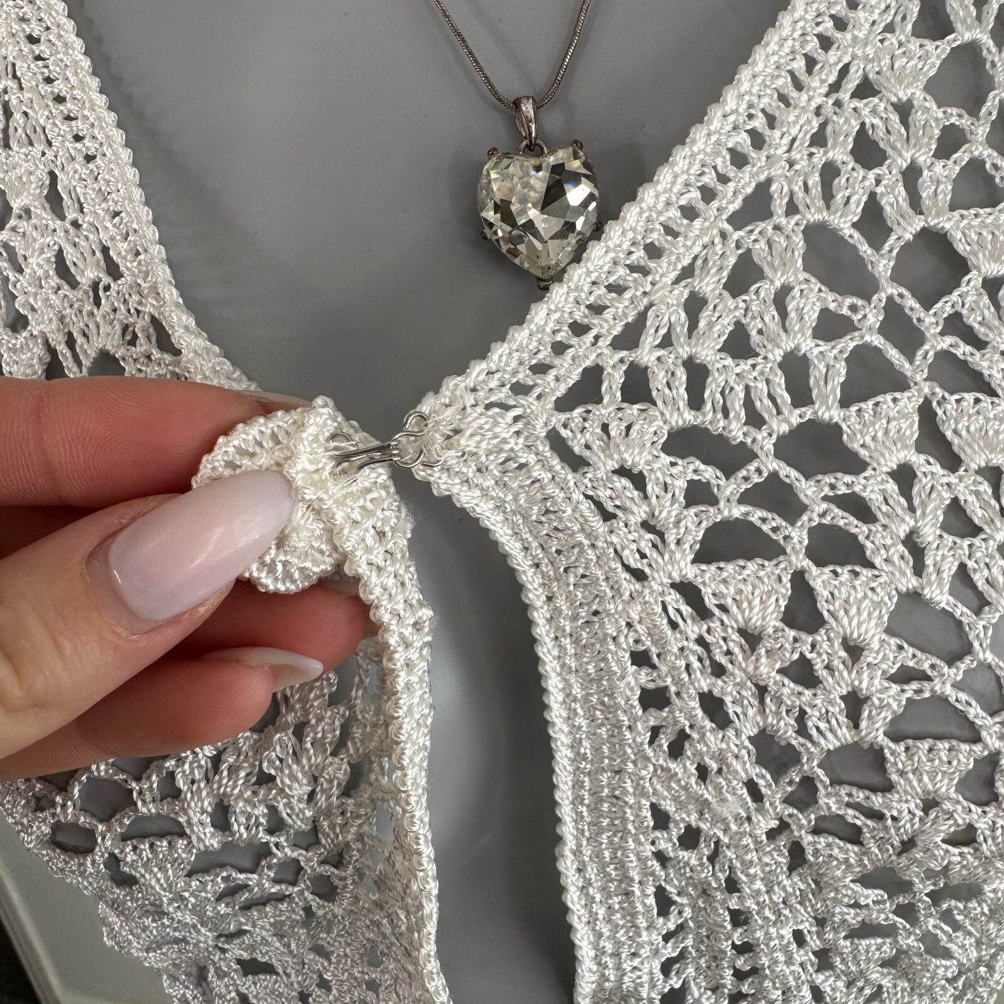 Y2K vintage short sleeve crochet top button up sheer knit v neck cardigan white