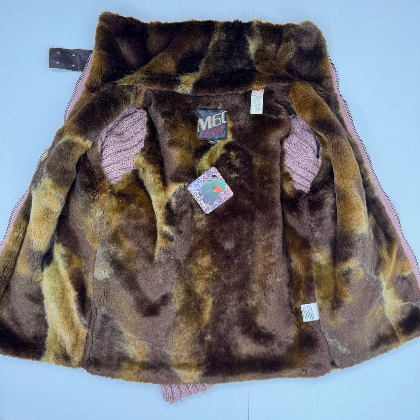 Y2K vintage Miss Sixty zip up jumper chunky knit wool high roll neck faux fur