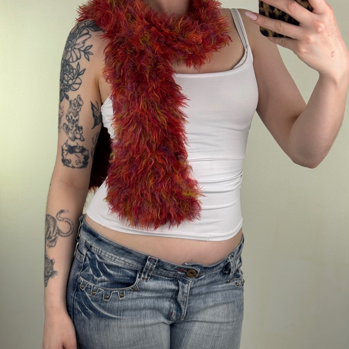 Y2K vintage scarf fluffy shaggy red boho fairy