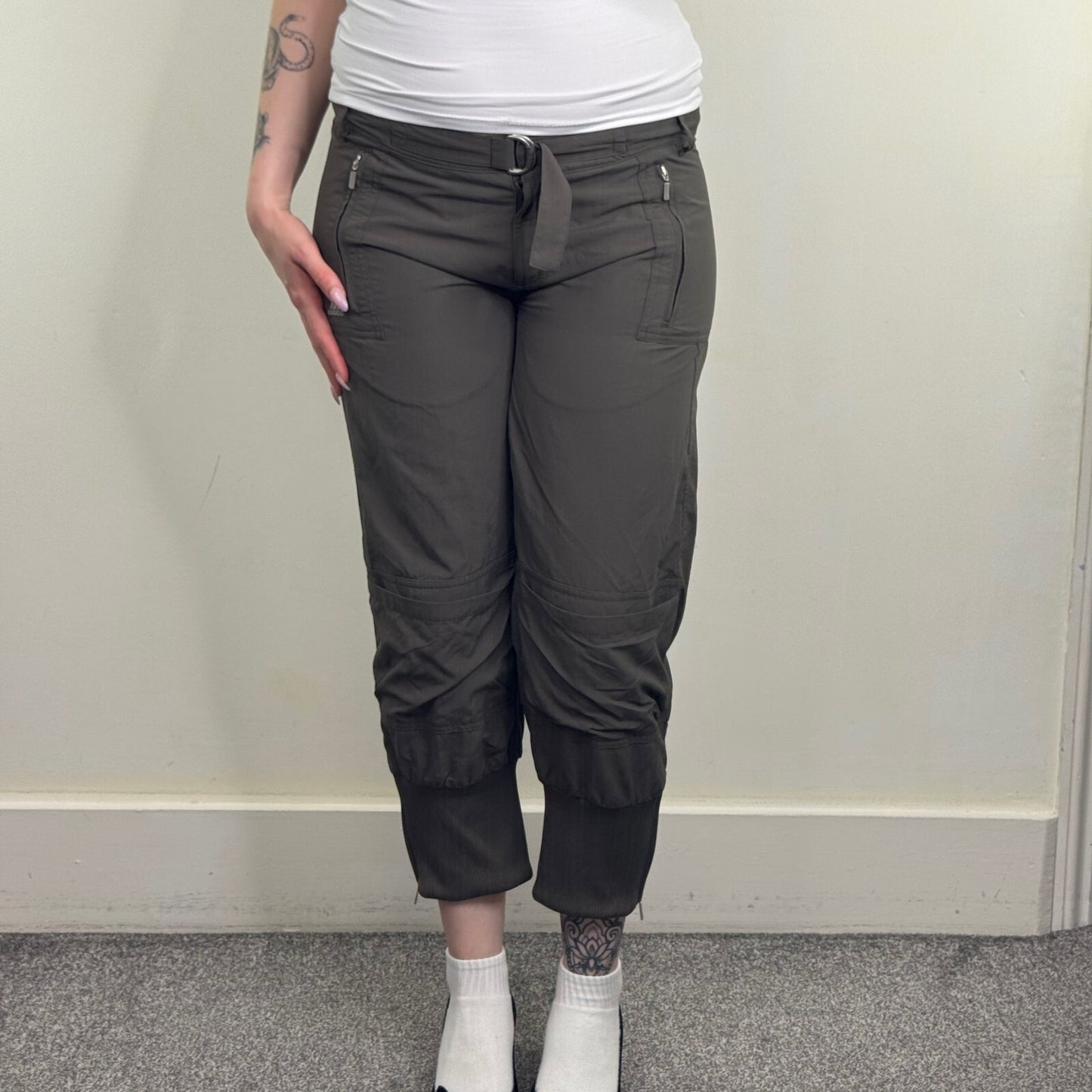 Y2K vintage Adidas capri joggers tracksuit bottoms utility khaki cropped