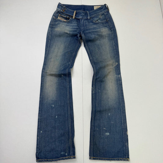 Y2K vintage Diesel bootcut denim jeans low rise faded blue wash belt buttons