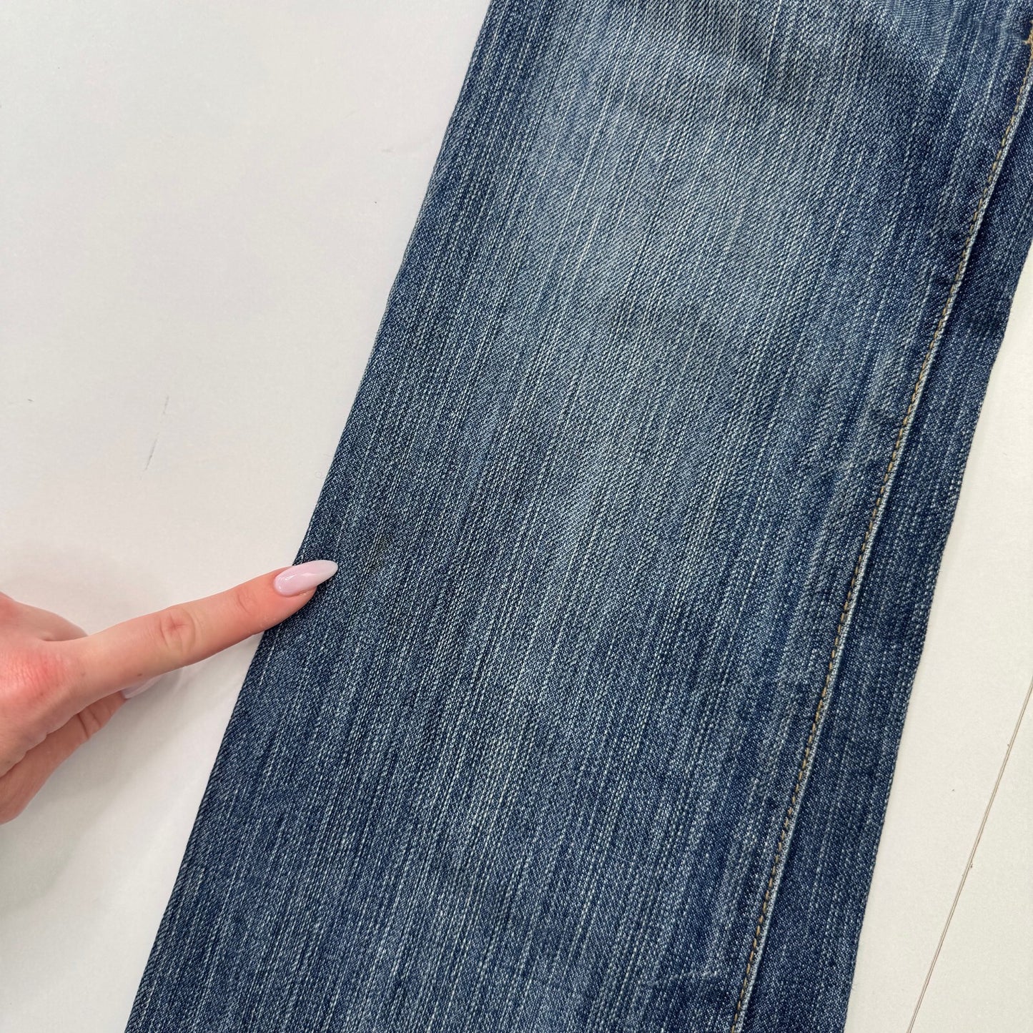 Y2K vintage Victoria Beckham bootcut denim jeans red crown faded low rise
