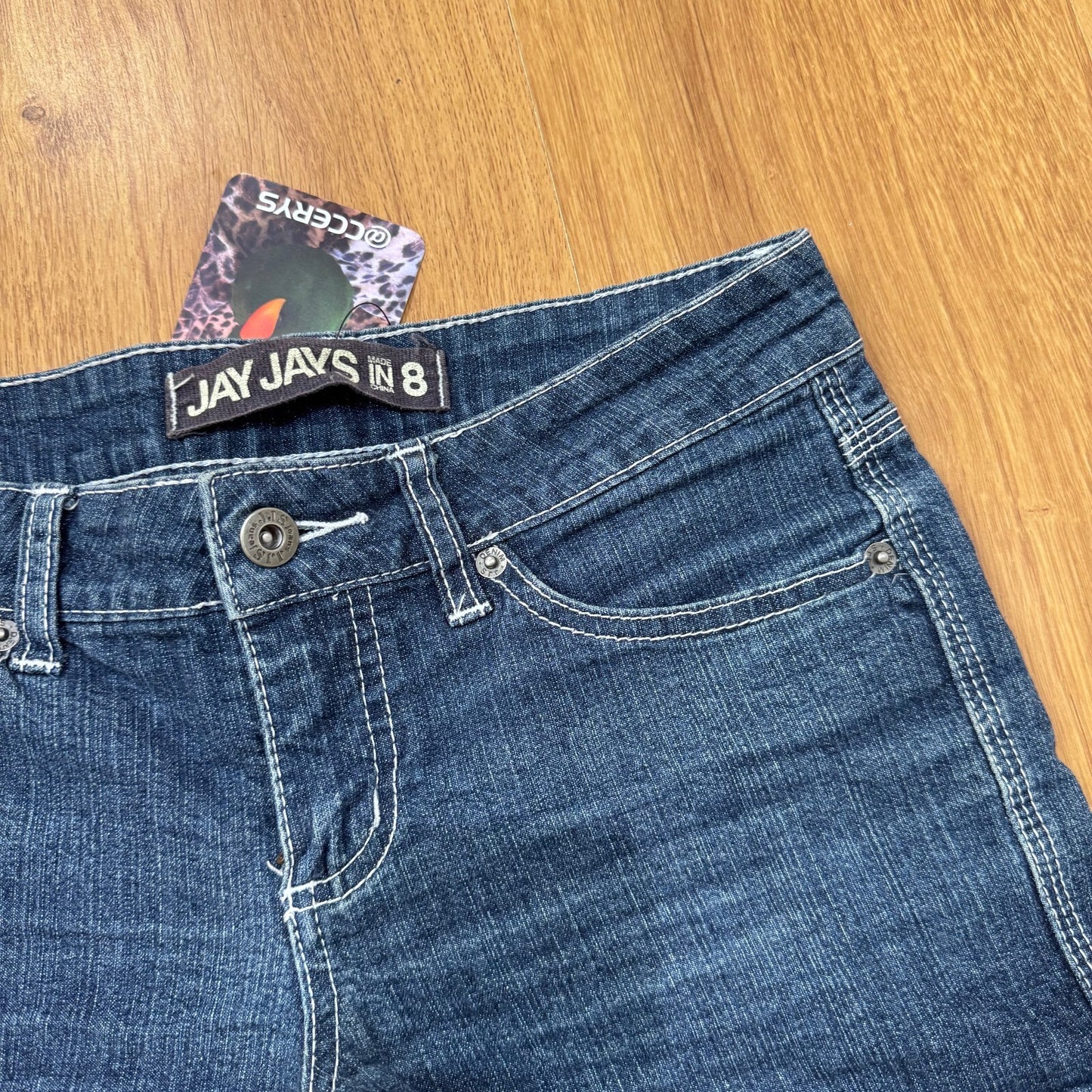 Y2K vintage mini shorts low rise denim dark blue wash contrast stitch stretchy