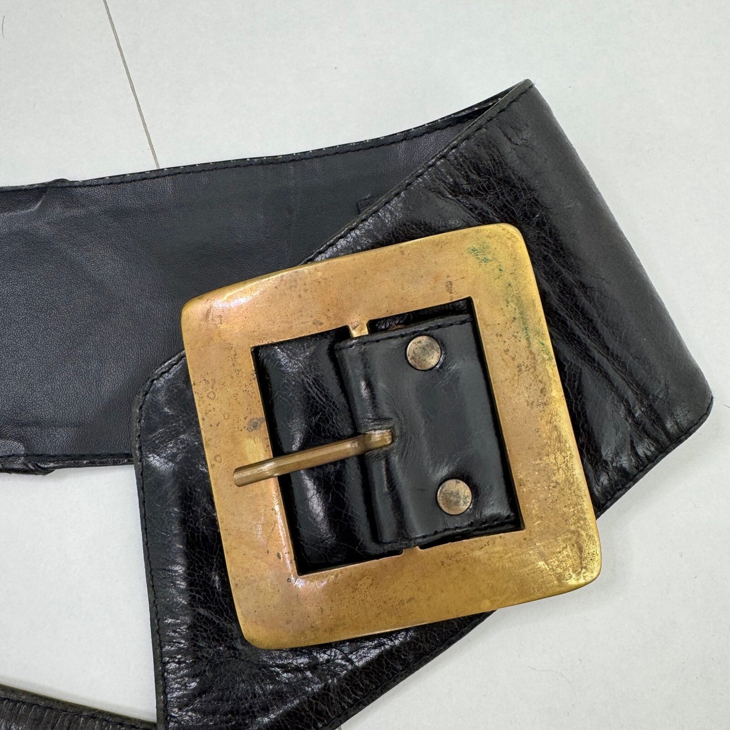 Y2K vintage genuine leather belt chunky oversize square buckle
