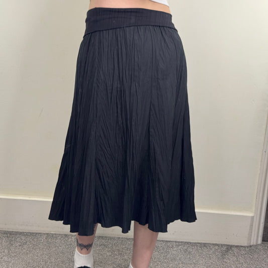 Y2K vintage maxi skirt fold over waistband flowy a line crinkle low rise