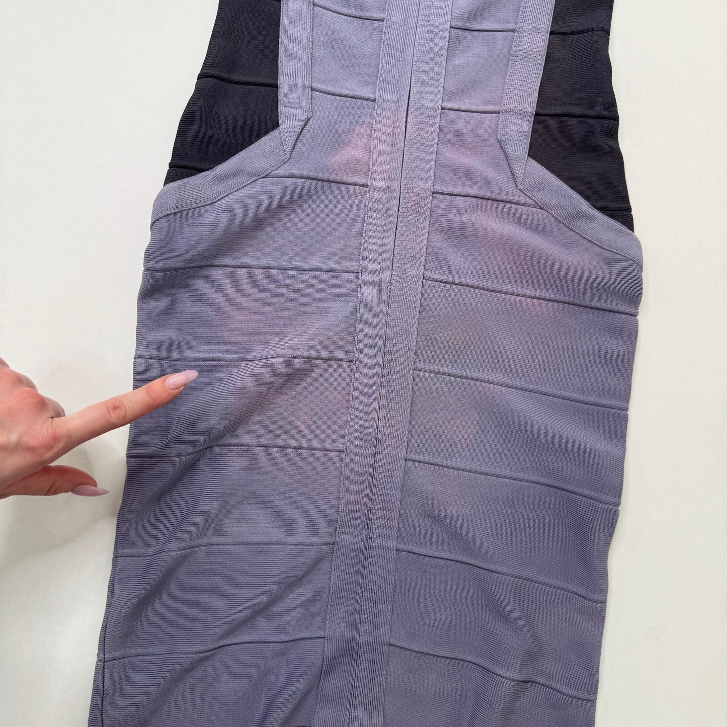 Vintage Hervé Léger bandage midi dress dusty lilac dark blue block colour