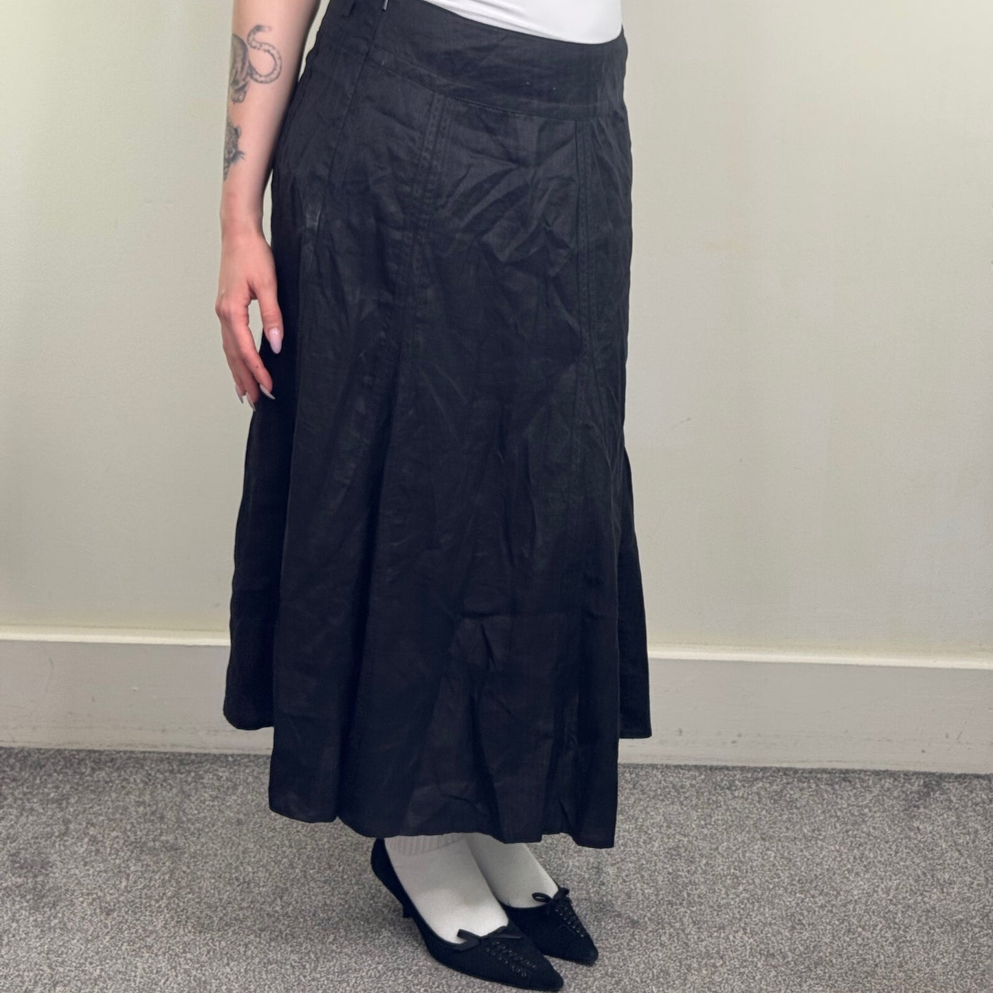 Y2K vintage 100% linen maxi skirt black a line lightweight summer long