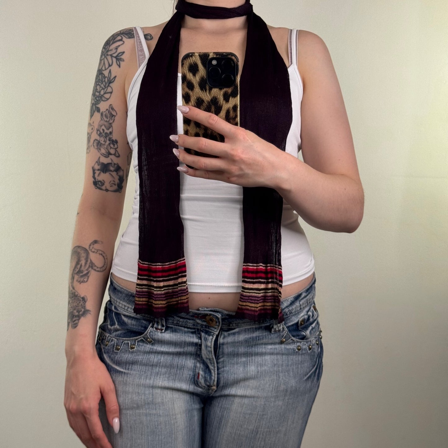 Y2K vintage scarf fine knit stripe multi skinny thin