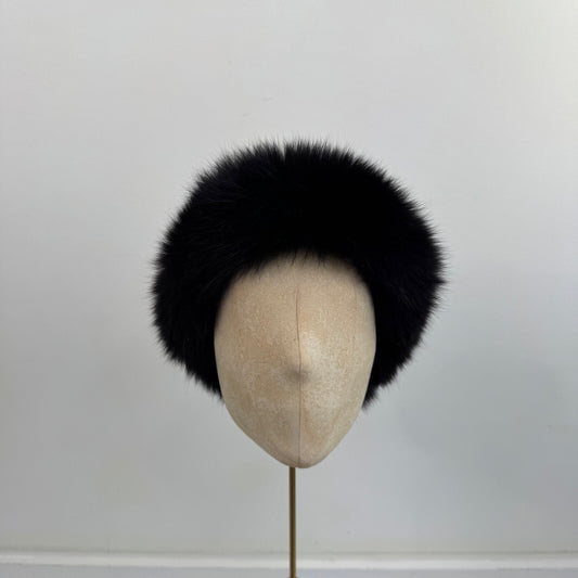 Vintage genuine fur headband hat adjustable dark brown / black