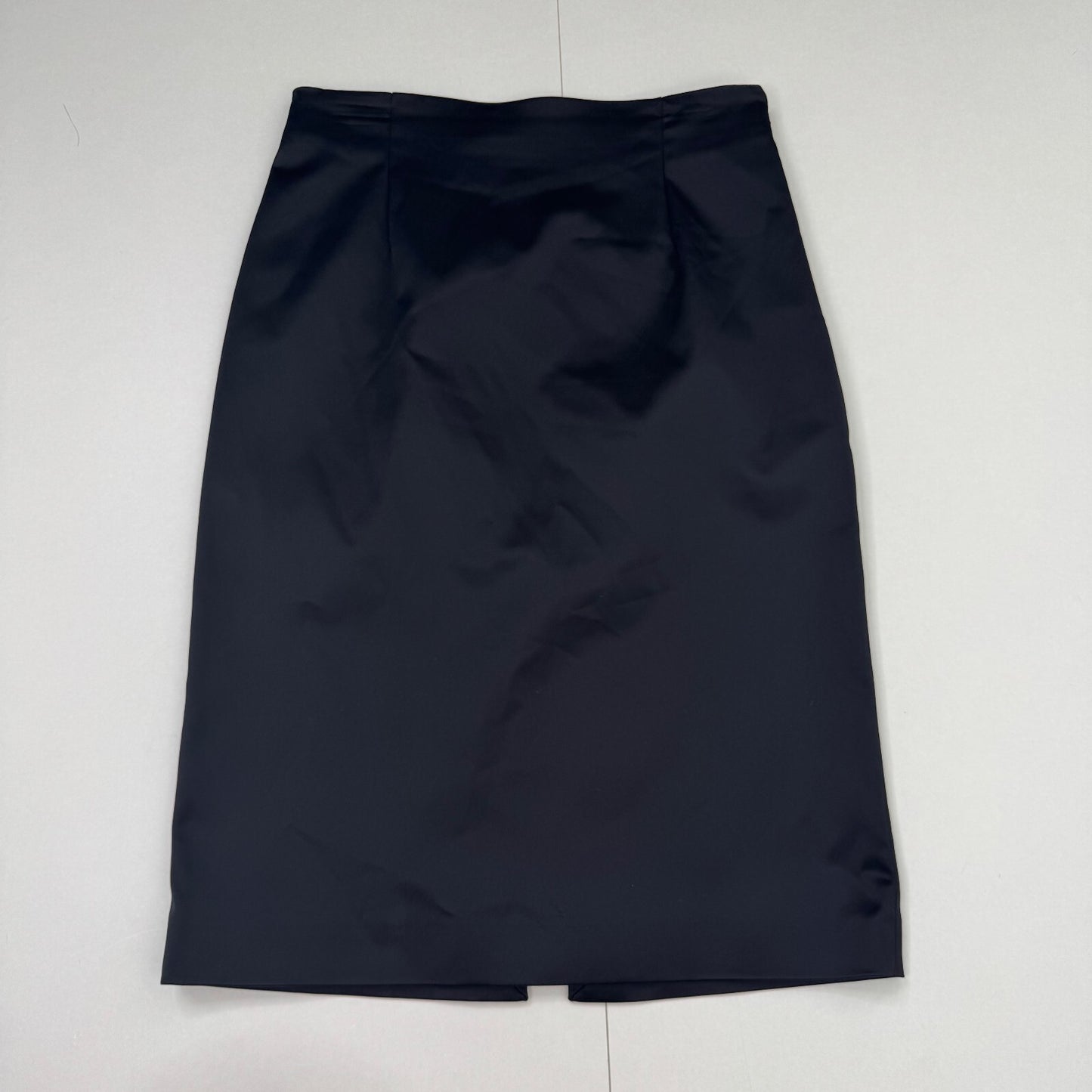 Y2K vintage satin midi skirt fitted tailored slit knee length formal high waist