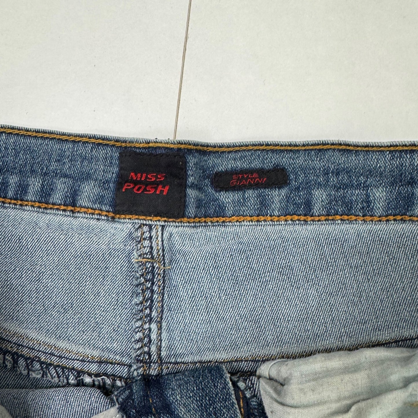 Y2K vintage maxi skirt denim faded mid blue wash stretchy fitted a line slit