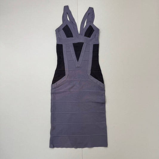 Vintage Hervé Léger bandage midi dress dusty lilac dark blue block colour