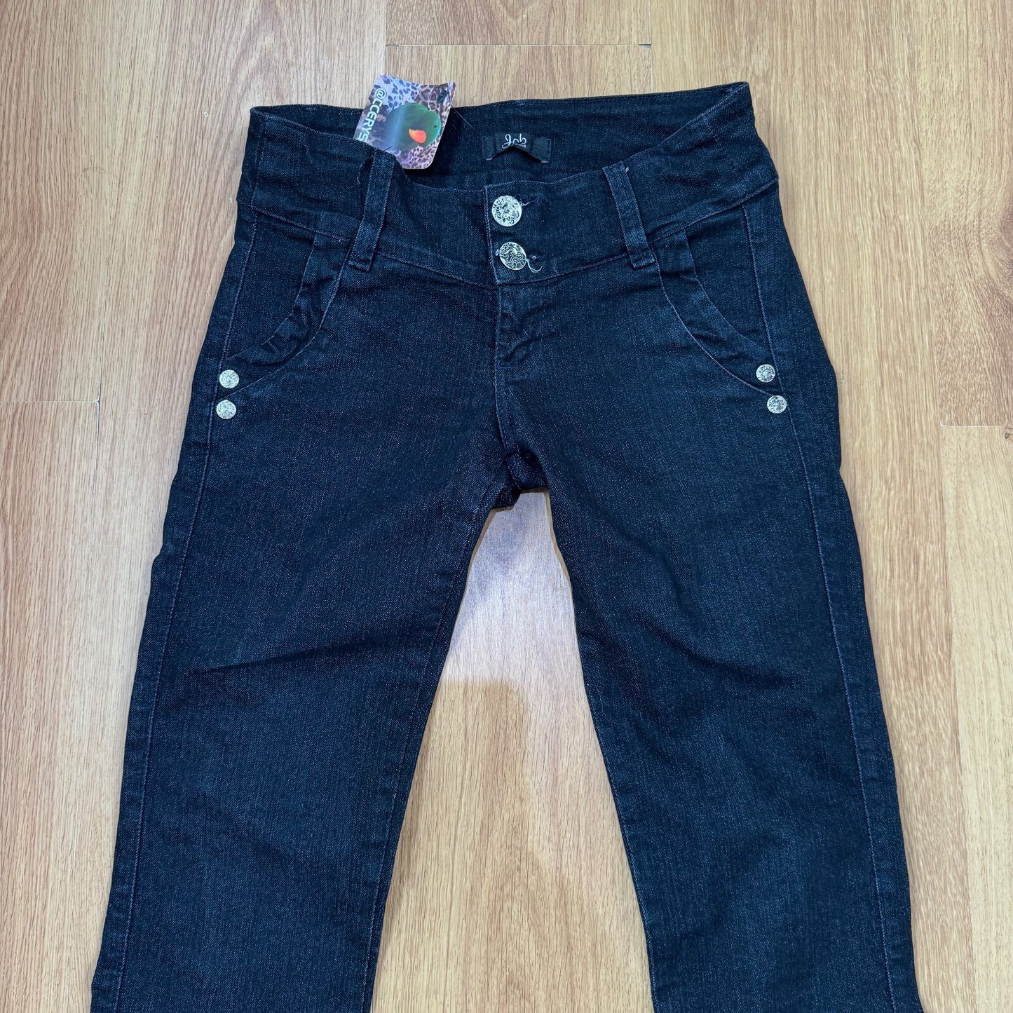 Y2K vintage low rise straight leg jeans stretchy denim black double button