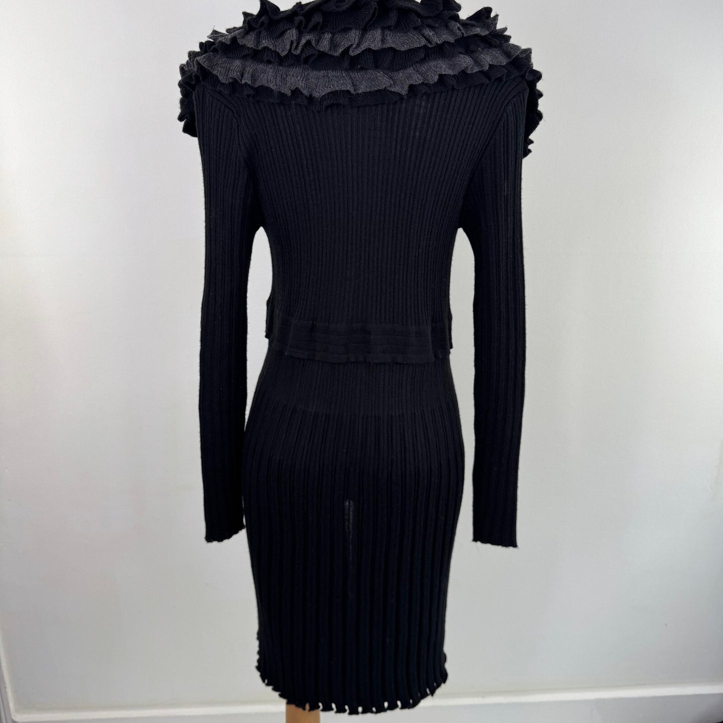 Y2K vintage Per Una cardigan wool blend long knit open bust bow ruffle frill